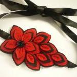 Felt Flower Headband In Red And Black