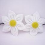 White Felt Flower, Hair Pins - Set Of 2