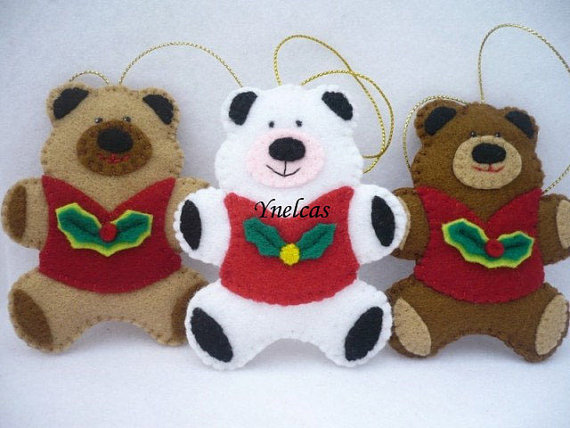 Bears, Felt Christmas Ornaments - Set Of 3